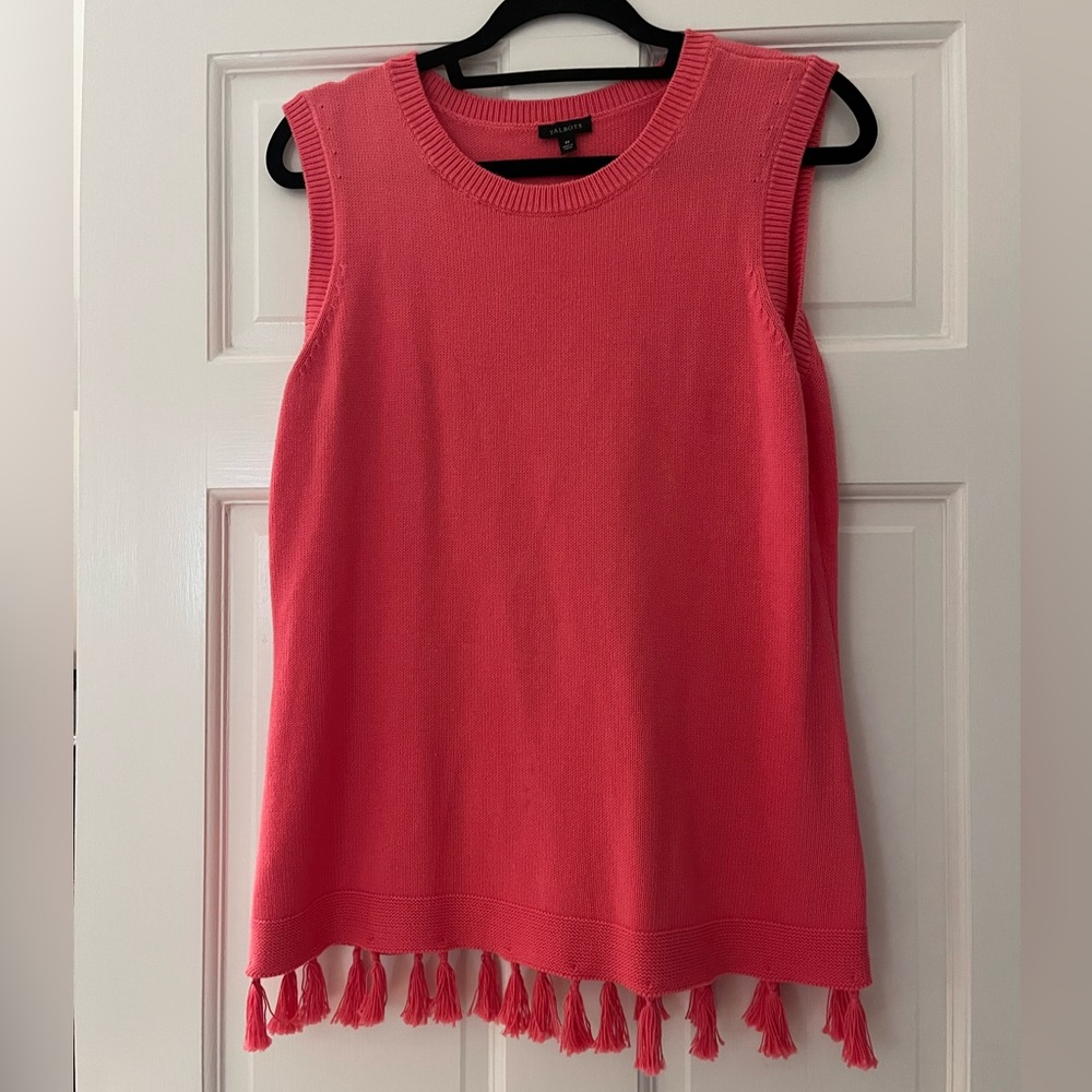 Talbots sleeveless fringe sweater, hot pink, never worn NWOT